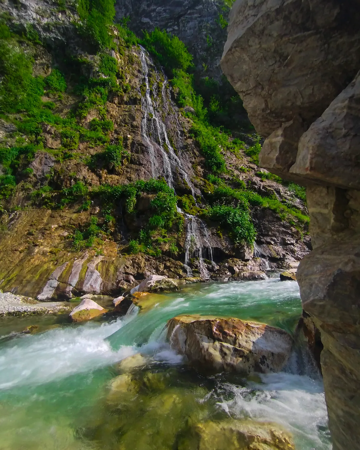 A waterfall in the Rugova canyon above Peja, the river running below it