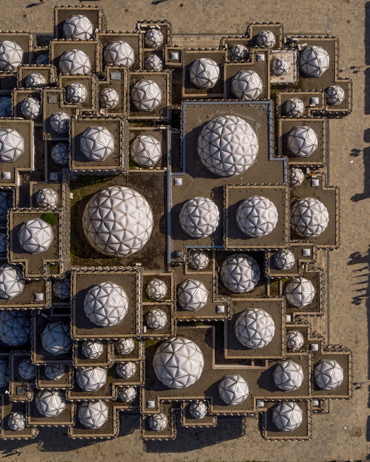 The domes of the National Library of Kosovo in Prishtina, from the air